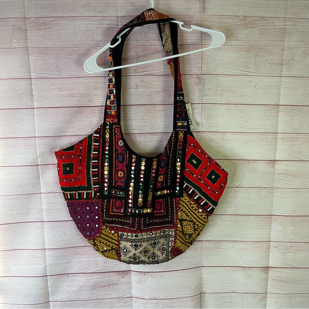 Serrv Made in India Handmade Hobo Multicolor Patchwork Tote Bag
